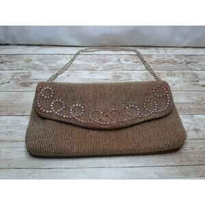 Vintage 1930s Beaded Pocket Book Evening Bag Made In Hong Kong Missing Beads